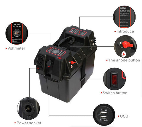 Boîte de batterie 12Vdc avec voltmètre, prise de voiture 12Vdc et doub –  Creation et Design Electrique Inc